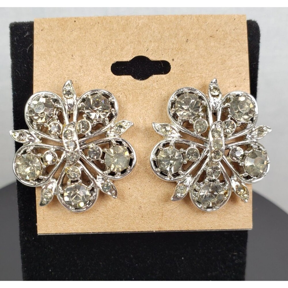 Vintage RARE Coro 1940's Dramatic Decadent Diamond Rhinestone Clip On Earrings - Picture 7 of 16
